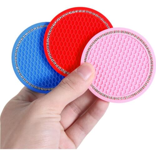 Bling Glitter Acrylic Diamond Car Coaster PVC Travel Auto Cup Mats Insert Coaster Anti Slip Crystal Vehicle Interior Accessories