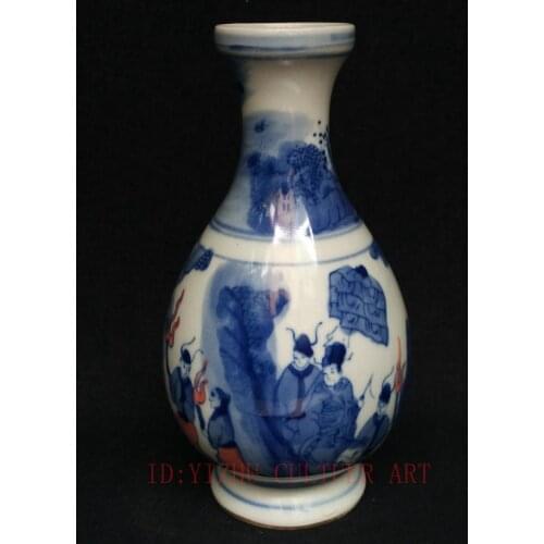 YIZHU CULTUER ART Collect Ancient China Blue and white porcelain Painting Riding Horse Figure Vase