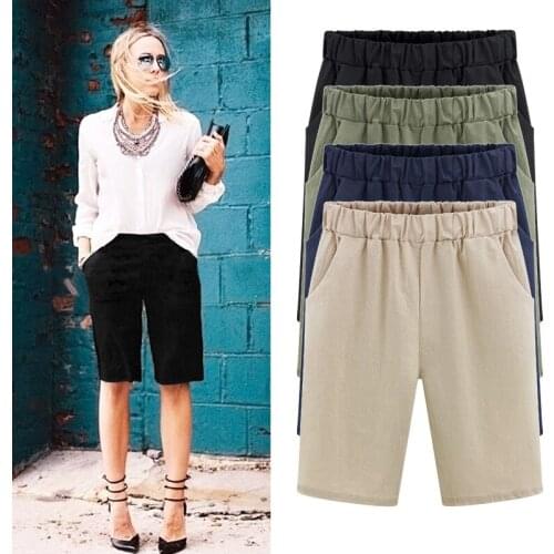 Plus Size 6XL Summer Beach Womens Trousers Loose Knee Length Harem Pants Casual Elastic Waist Capris Khaki Black