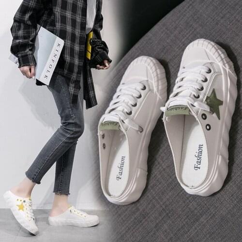 Baotou half slippers women wear summer 2020 new wild lazy casual flat white slippers sandals Z728