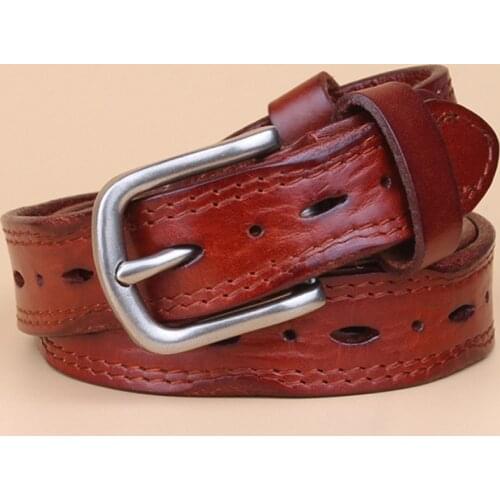 New Style Designer Belts Women High Quality Genuine Leather Belt Luxury Vintage Hollow Out Pin Buckle Women Belt For Jeans