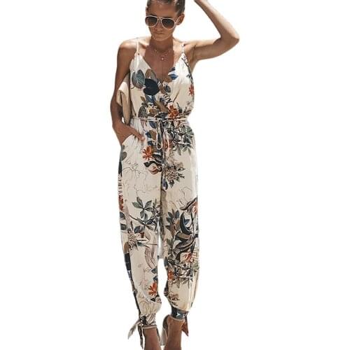 New Design Good Quality Womens Summer Hot 2021 European and American Open Back Tether Deep V Neck Sling Jumpsuit