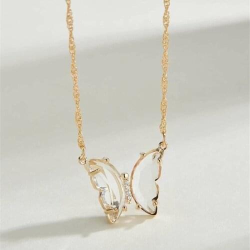 YWZIXLN 2021 Trend Elegant Jewelry Crystal Butterfly Pendant Necklace Golden Color Unquie Women Fashion Necklace Wholesale N0229