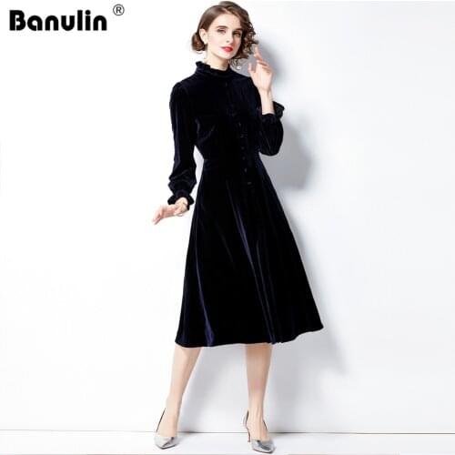 Banulin Women Autumn & Winter Elegant Velvet Dress Festa Female High Quality Designer Party Vestidos Vintage Robe Femme N78819