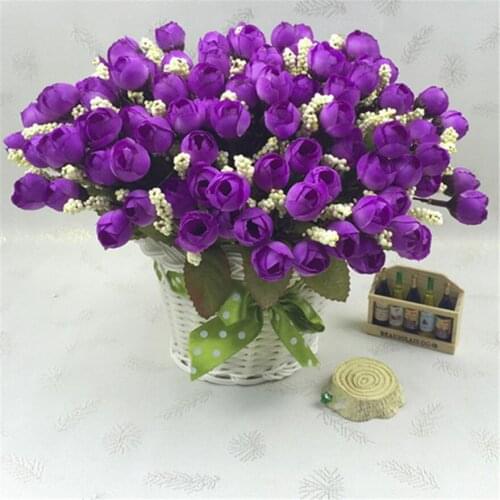 1Bunch Colorful Silk Flowers Artificial Flower 15 Flower Buds Mini Rose Home Decor For Wedding Small Roses Bouquet Decoration