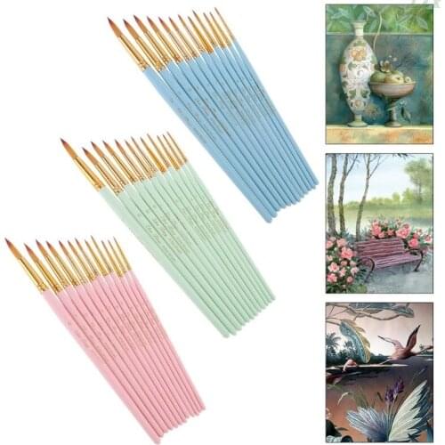 10Pcs Pointed Tip Painting Brushes Nylon Hair Artists Watercolor Drawing Tools PXPA