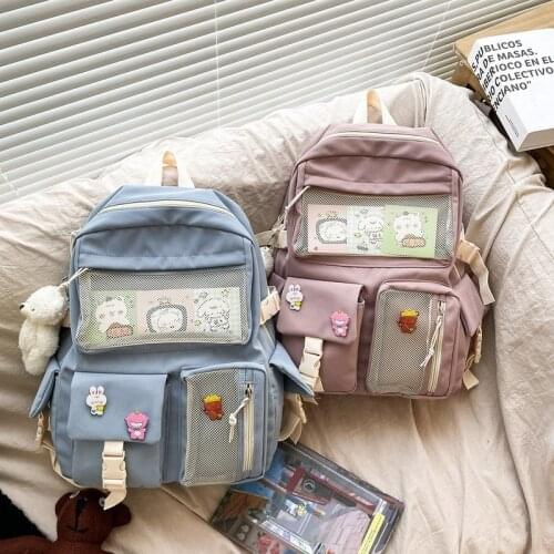 2021 Buckle Badge Womens Backpack Candy Color Fashion Cute Schoolbag Shoulder Student Bag Teenage Girl College School Backpacks