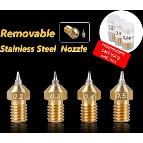 3DSWAY 3D Printer Parts Removable Stainless Steel Nozzle Airbrush Adapter Brass Nozzle for E3D V6 Hotend 0.2/0.3/0.4/0.5 1.75mm