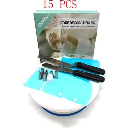 15 PCS Plastic Cake Plate Turntable Rotating Anti-skid Cake Stand Cake Decorating Rotaring Table Cake Spatula DIY Baking Kitchen