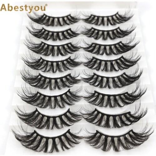 Abestyou 8pairs Wholesale Fluffy Mink Hair Eyelashes Pack Wispy Mink Lashes Bulk Maquiagem Set