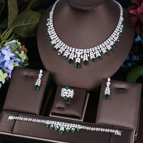 AccKing 4pcs Bridal Zirconia Full Jewelry Sets For Women Party, Luxury Dubai Nigeria CZ Crystal Wedding Jewelry Sets