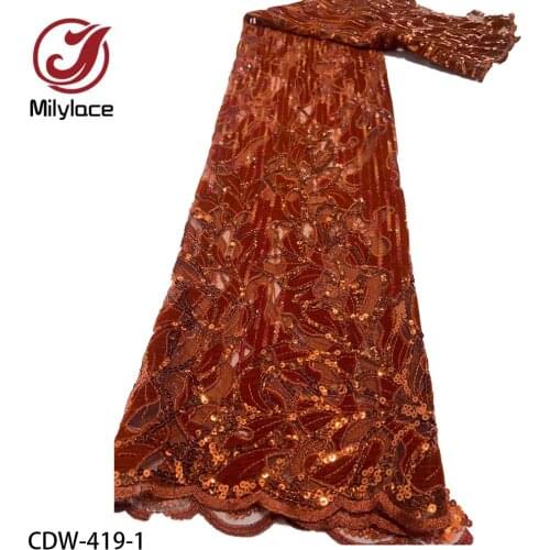 African Lace Fabric 2020 High Quality Sequins Lace French Nigerian Velvet Tulle Mesh Fabrics for Wedding Sewing CDW-419
