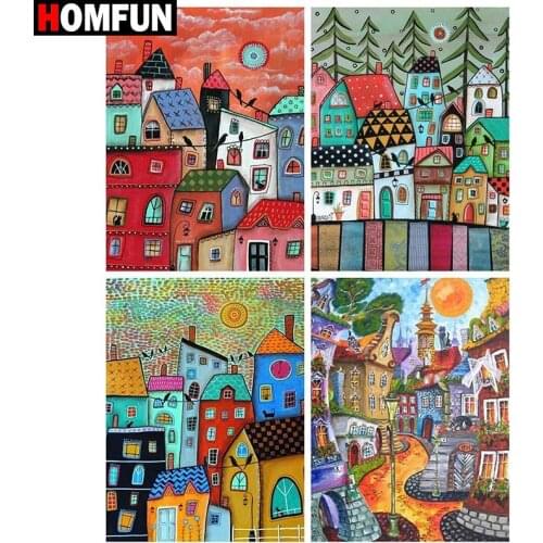 HOMFUN 5d Diamond Painting Full Square/Round "Color house landscape" Picture Of Rhinestone DIY Diamond Embroidery Home Decor