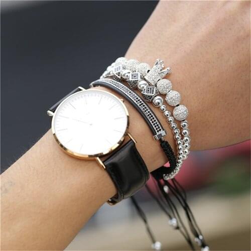 3 Pieces Set of Mens Bracelet Luxury Charm Gold Beads Stainless Steel Bracelet Evil Eye Crown CZ Zircon Couple Jewelry Jewelry