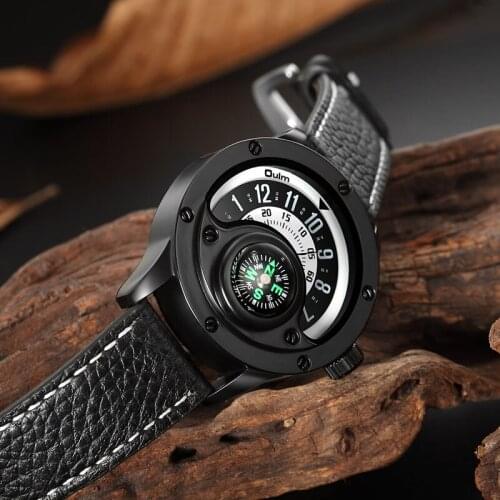 New Design Decorative Compass Military Watches for Men Unique Male Leather Quartz Clock Big Dial Rock & Roll Black Wristwatch