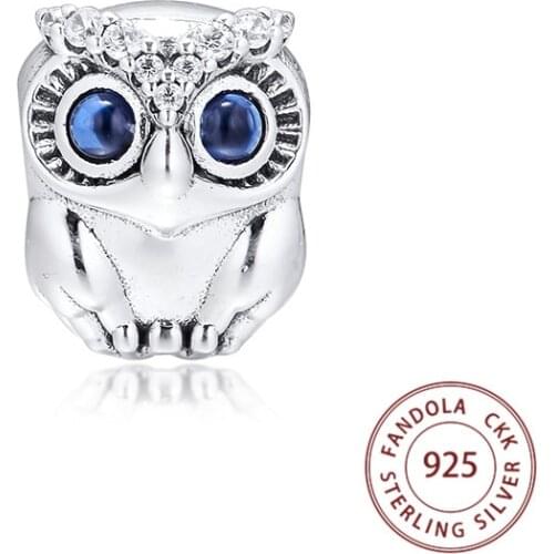 CKK Fits Pandora Bracelet Argent 925 Sterling Silver Sparkling Owl Charms Animal Beads for Jewelry Making Bijoux Femme