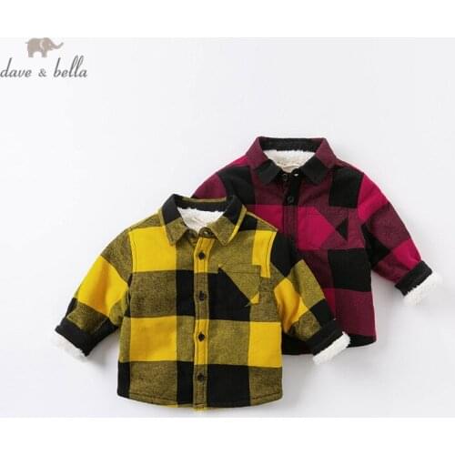 DB16145 dave bella winter baby boys plaid padded shirts infant toddler tops children high quality clothes