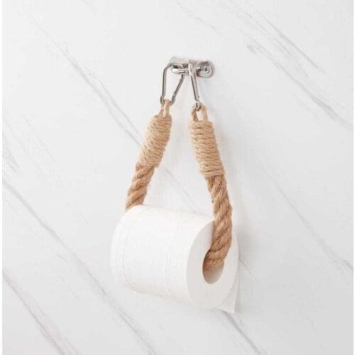 50CM Handmade Hemp Rope Retro Paper Holder Perforated Toilet Roll Holder Bathroom Accessories Home Decor