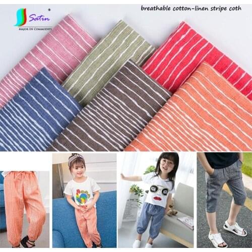 Baby Summer Pants Trousers Coat Sew Material Colorful Soft Breathable Stripe Style Children Cotton-linen Cloth Fabric S0152L