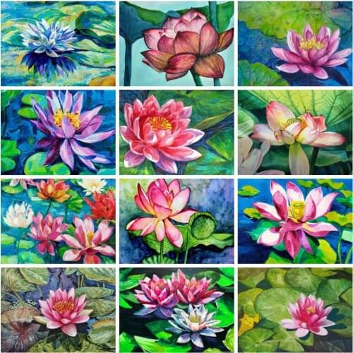 EverShine Diamond Embroidery Lotus Diamond Painting Full Square Flowers Cross Stitch Rhinestones Art Kits Needlework Sale Gift