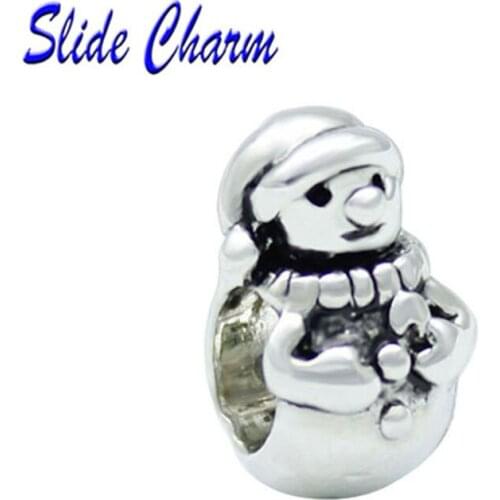 European DIY Quiet Snowman Charm Beads Fit Pandora Bracelet Jewelry Handmade Christmas Gifts