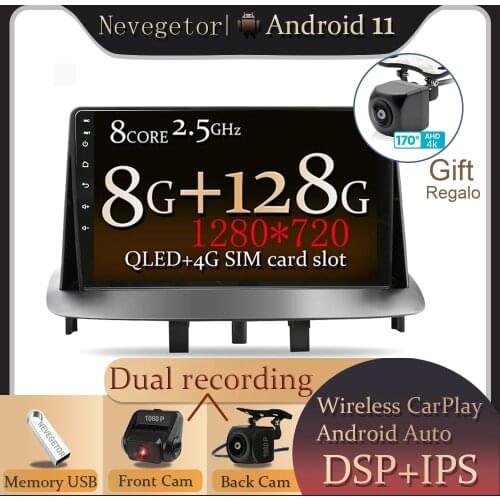 Android 11 Head Unit 4G in Dash Car Radio Multimedia Video Player Navigation GPS For Renault Megane 3 2008 - 2014