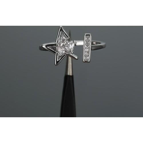 Dainty Female White Crystal Stone Ring Charm Silver Color Adjustable Wedding Ring Simple Star Thin Engagement Rings For Women