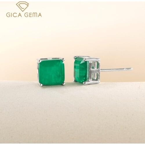 GICA GEMA Classic 925 sterling silver stuby earrings with 7*7mm gemstones suqare shape stone silver female fine jewelry gift