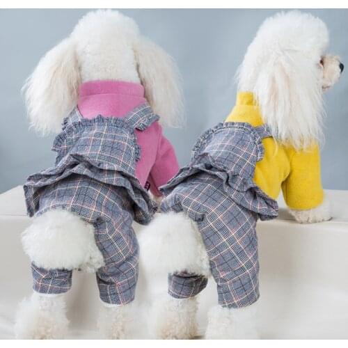 Plaid Lacness Pet Dog Jumpsuit Thicken Winter Dog Clothes For Small Dogs Puppy Clothing Chihuahua Jackets Poodle Teddy Costume
