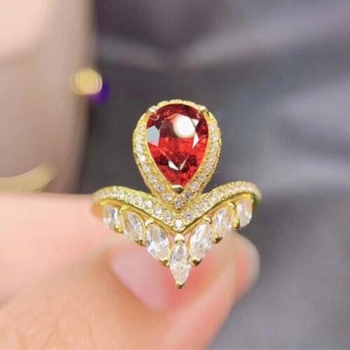 Natural real red garnet luxury crown ring Per jewelry 6*9mm 1.3ct gemstone 925 sterling silver Fine jewelry J211313