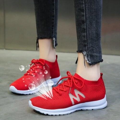 Bjakin Women Running Shoes Lace Up Sock Sneakers Breathable Mesh Casual Platform Jogging Walking Trainers Fashion Ladies Size 43