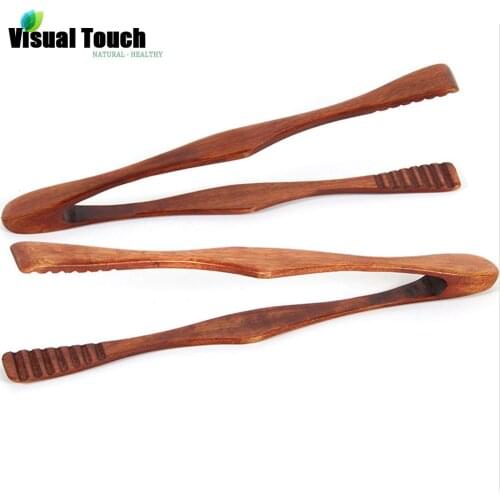 Visual Touch Natural Wood 1PC Non-Slip BBQ Food Cake Toast Tongs Clip Serving Kitchen Utensil 10" Cooking Tool