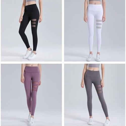 High Waist Butt Lifting Skinny Small Foot Mouth Pants Women Gym Clothing One Side Mesh Patchwork Sport Leggings Fitness Pant