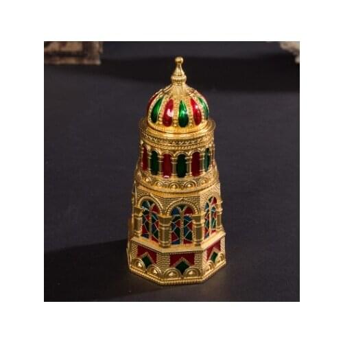 Metal European style mosque toothpick box for toothpick creative building living room dining room hand pressing automatic toothp