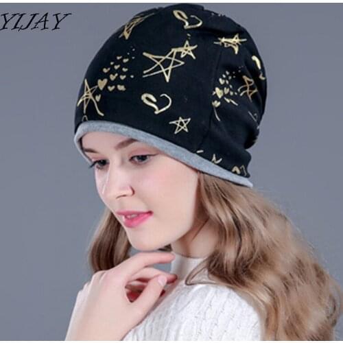 Fashion new women spring autumn causal beanies scarf star pattern female warm hat cap3 usages headwear