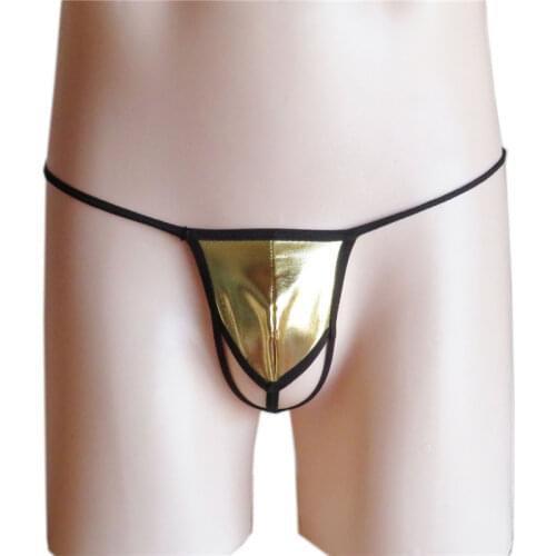 Mens panties sexy underwear men underpants gay micro Thongs tanga Patent leather Edging Shield color String Hollow out No trace