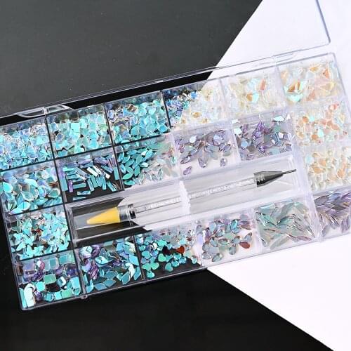 1 Box Nail Art Rhinestones 1pc Dotting Pen Picker Flatback Crystal Multi-Shape Accessories Mixed Nail Decoration Glass Stones KJ