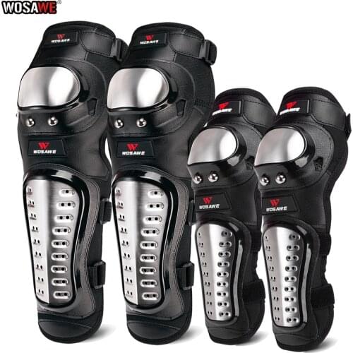 WOSAWE Adult Motorcycle Knee Pads Stainless Steel Knee Guards Moto Racing Knee Protective Gear Kneepads and Elbowpads Kit
