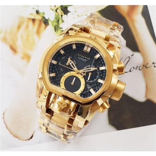 Undefeated INVICIBLE MODEL:25209 GOLD BLACK 52MM Stainless Stee Men Watch BOLT ZEUS Wristwatch Relogio Masculin Dropshipping