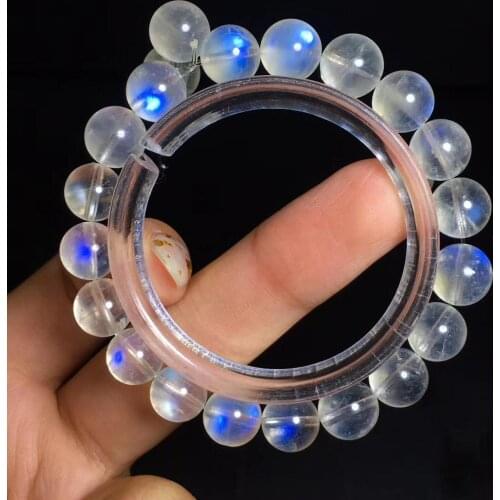 Certificate 9.2mm Blue Light Natural Moonstone Bracelet Stretch Crystal Clear Round Beads Bracelet For Women Men AAAAA