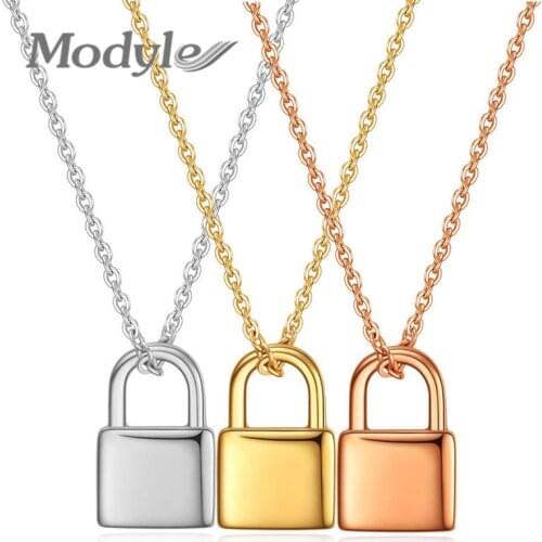 Modyle Punk Lock Necklace for Women Men Padlock Pendant Necklace Statement Gothic Cool Collier Femme Fashion Jewelry