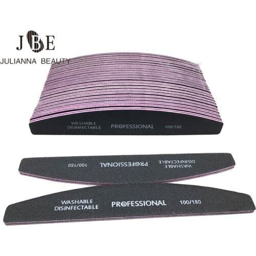 50pcs/lot Professional Black Nail File Buffer Block Grits 100/180 Half-Moon Stick Nail File Manicure Nail Art DIY Glitter Tools