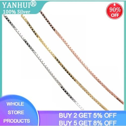 YANHUI Fit For Pendant 45cm Chains 1mm Slim Gold Color Box Chain Necklace Silver 925 Jewelry Statement Necklaces Women Men Gift