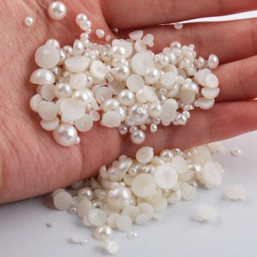 Mixed Sizes 2/3/4/5/6/7/8mm Half Round Acrylic Imitation Flat Pearl Beads for Jewelry Making Nail Art Phone Decorations 2000pcs