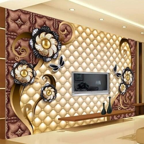 Self-Adhesive Wallpaper 3D Luxury Black Flowers Soft Roll Jewelry Murals Living Room TV Sofa Bedroom Waterproof Home Decor Mural