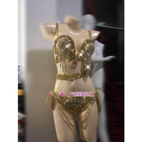 Sexy stage show bikini wear Bar ladies bellydancing costumes Sparkly Gold belly dance costume bellydance clothes