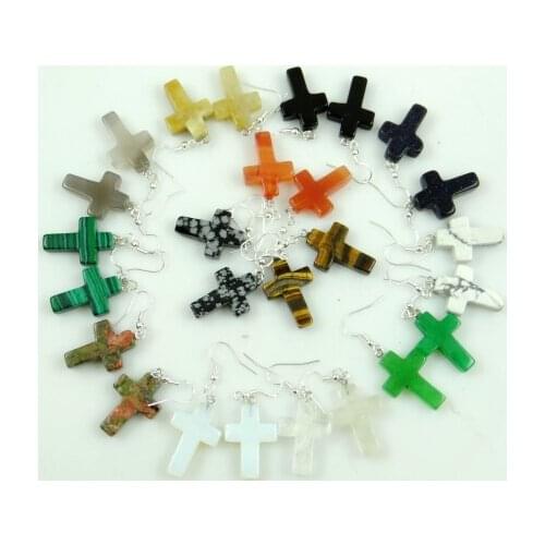 Natural stone tiger eye Turquoises Quartz Crystal Opal cross earring pendant for diy Jewelry making earring Accessories