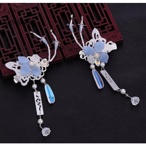 Tassel Butterfly Hairpin Children Cute Blue Bow Headdress Exquisite Handmade Hair Accessories Girl Fairy Hairpin PT