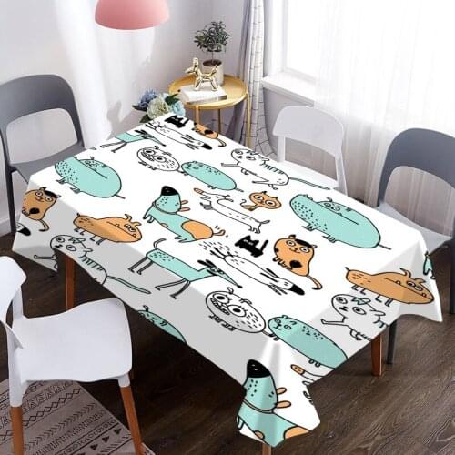 Customizable 3D Tablecloth Cartoon Dog Art Painting Pattern Washable Cloth Rectangle Round Table Cover Party Wedding Decoration