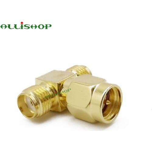 SMA Male to Female Adapter SMA Plug Male To 2 SMA Jack Female T Type RF Connector Triple 1M2F Brass Gold Plating